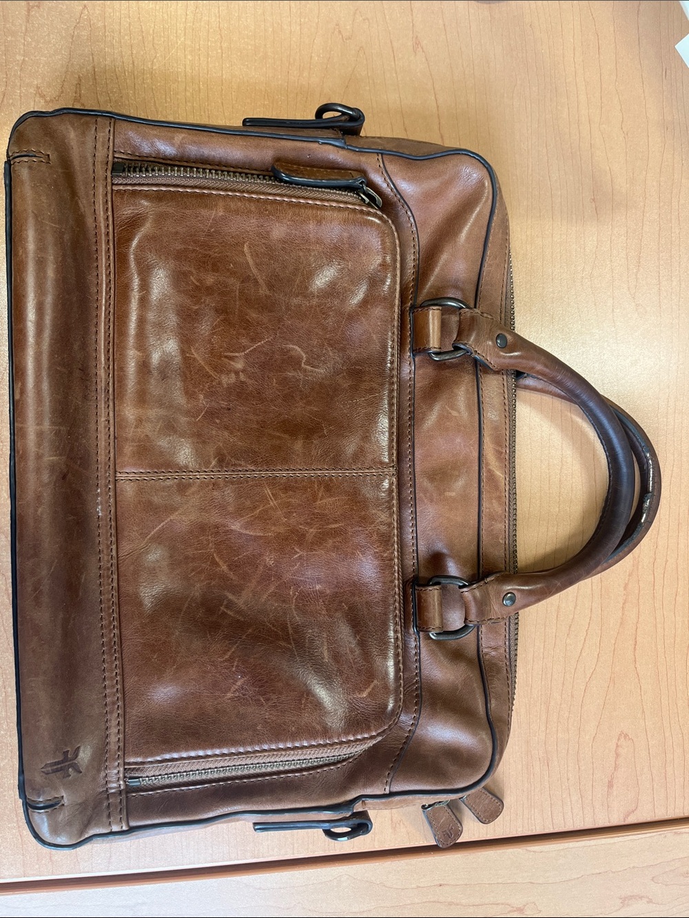 Frye Distressed Brown Leather Briefcase